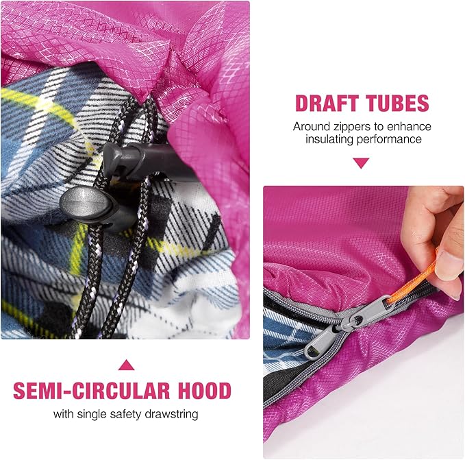 REDCAMP Kids Mummy Sleeping Bag for Camping, 3 Season Cold Weather Sleeping Bag Fit Boys,Girls & Teens, Blue/Rose Red