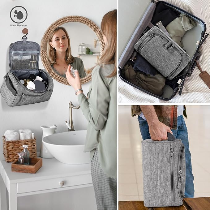 Hanging Toiletry Bag for Women and Men Traveling Makeup Large Capacity Cosmetics Portable Dopp Kit Storage Organizer Bag with Hanging Hook for Toiletries Brushes Shaving Tools (Gray)