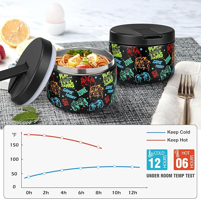 12oz Kids Soup Thermo for Hot Food Insulated Vacuum Food Jar with Buckle Lid, Stainless Steel Wide Mouth Leak Proof Lunch Container for School Travel 1 Pack