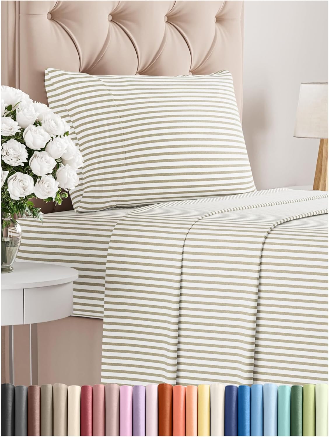 Twin Size 3 Piece Sheet Set - Comfy Breathable & Cooling Bed Sheets Set - Hotel Luxury Bedding for Women, Men, Kids, Teens, Boys & Girls - Deep Pockets, Soft, Wrinkle Free - Oeko-Tex - Beige Stripes 2