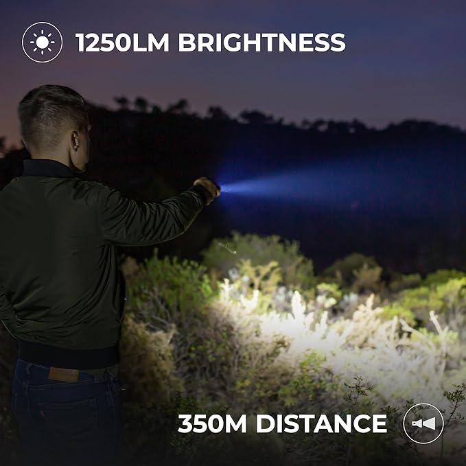 LED Rechargeable Flashlight - Super Bright 1250 High Lumens Flashlight, Waterproof IP68 Small Compact Pocket Tactical Flashlight for Home, Emergency, Rescue, Camping, Gifts for Men Black