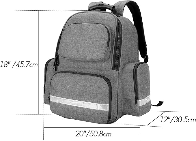 Trunab First Responder Bag Trauma Backpack Empty, Medical Emergency Kits Storage Jump Bag Pack for EMT, EMS, Police, Firefighters, Safety Officers - Patented Design Grey