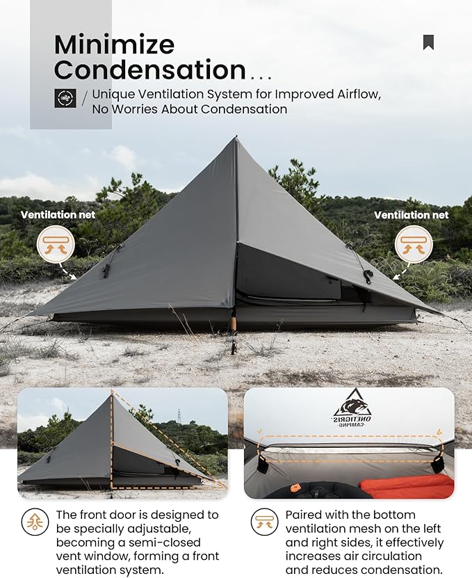 OneTigris HILLRIDGE Backpacking Tent, Waterproof Windproof 2 Person Tent, 20D SIL-Coated Nylon, Single Layer, Ultralight 3 Season Tent for Camping Hiking Canoeing Travel