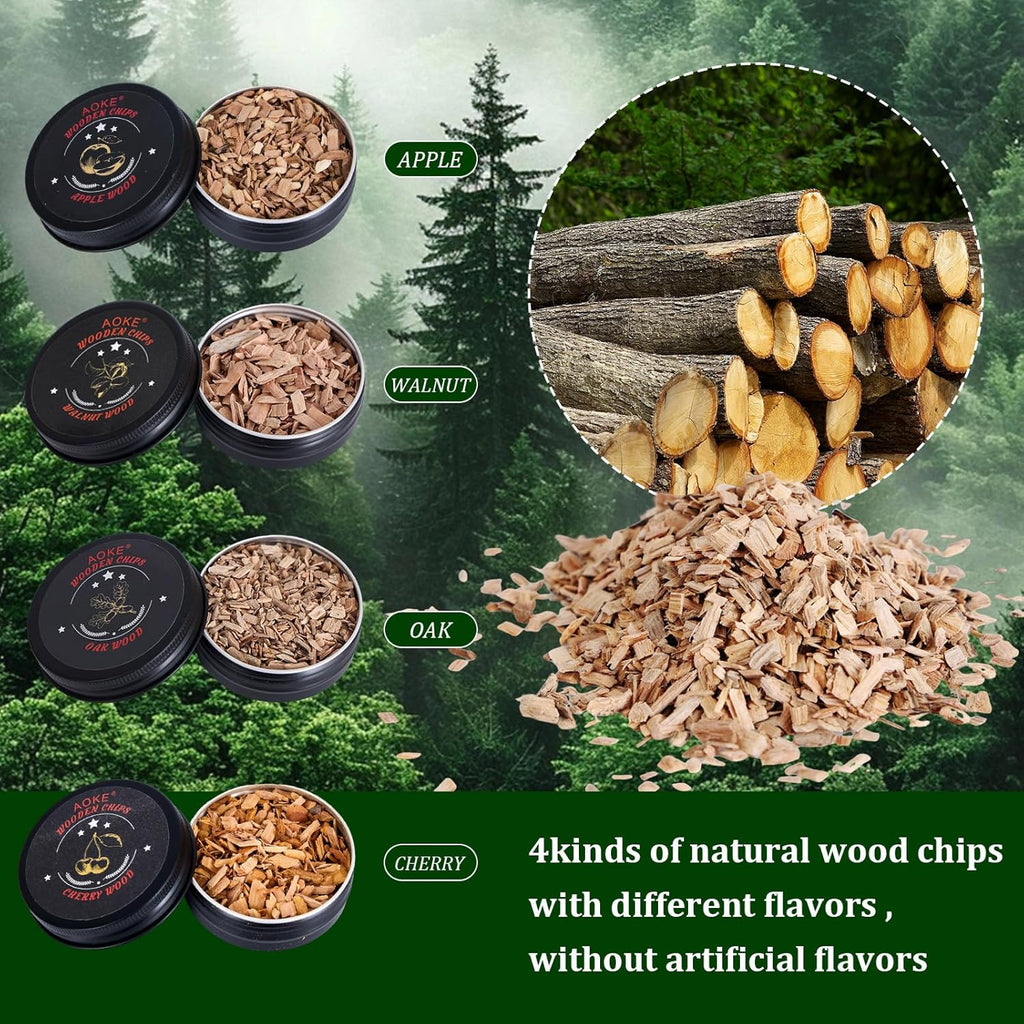 Cocktail Smoker Kit, AOKE Golden Metallic Whiskey Smoker Kit with 4 Flavors Wood Chips for Whiskey and Bourbon, Old Fashioned Smoker kit for Enhancing Drink Flavors, Whiskey Gifts for Men (no Torch)