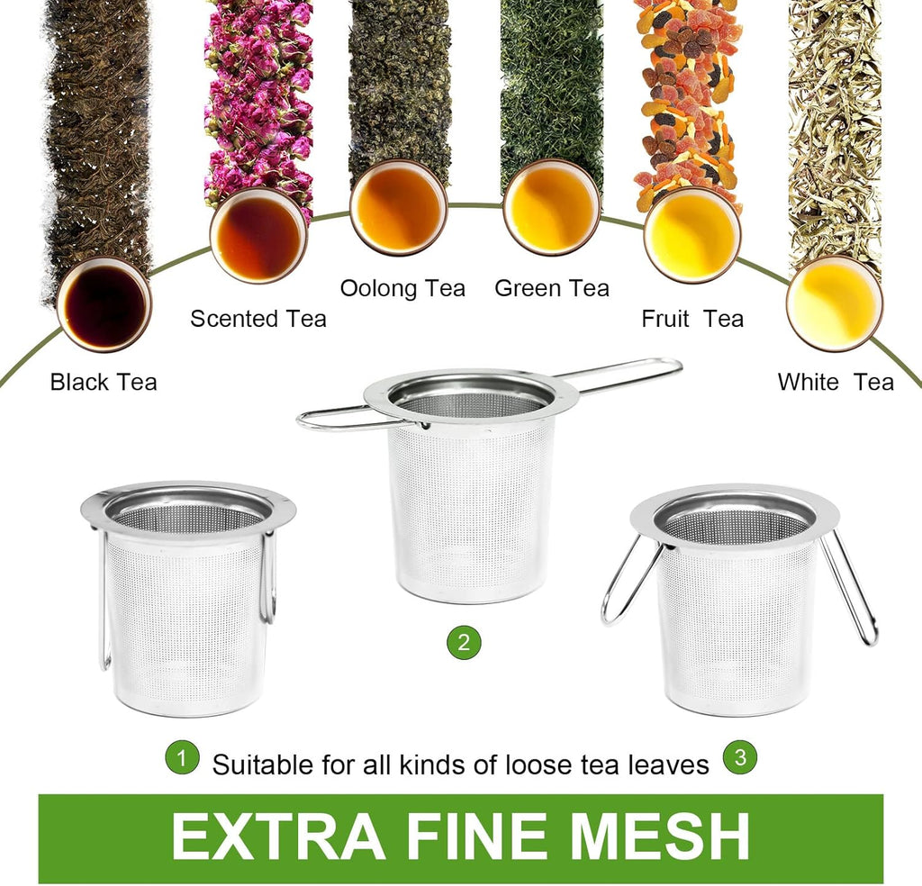 2 Pack Tea Infuser, Stainless Steel Extra Fine Mesh Tea Strainer for Loose Leaf with Foldin Handle Sitting in Mugs, Tea Filters, Tea Strainers, Tea Basket, Infusers Tea Diffuser for Loose Tea Steeper