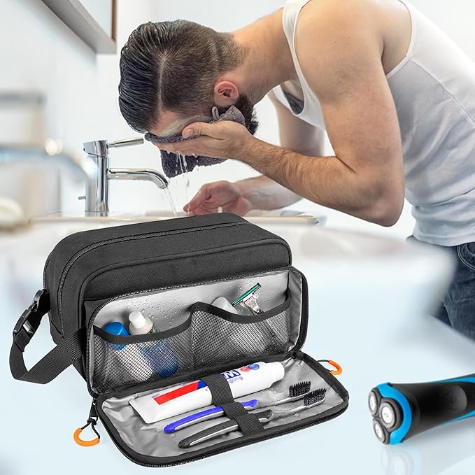 Tactical Toiletry Travel Bag for Men, Dopp Kit Shaving Organizer Case for Toiletries, Shower and Grooming Care Accessories, Black (Empty Bag Only, Patent Design)