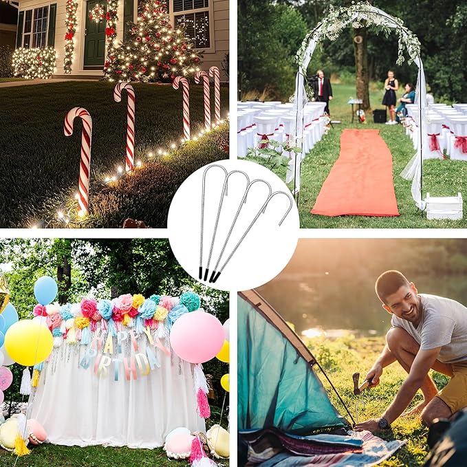 CEWOR 6 Pack 12 Inch Rebar Stakes, J Hook Tent Stakes Heavy Duty Long Galvanized Ground Anchors Metal Spikes Landscape Yard Stakes for Signs, Trampoline, Chain Link Fence, Outdoor Decoration