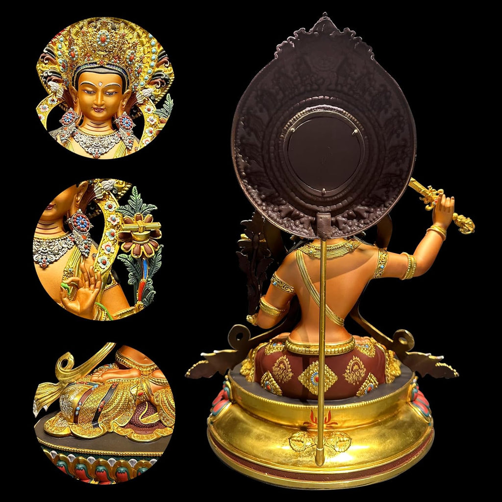 Buddha Statue Indoor, Buda Sculpture for Home Decor, Hand-Painted Colored Buddhist Budda, Nepalese Craft Handmade Tibetan Buddhism Meditation Copper (Manjushri, 14.17")