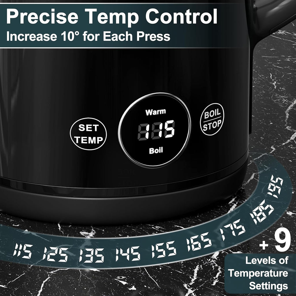 DEZIN Electric Kettle Temperature Control, 1.7L Stainless Steel Electric Tea Kettle with LED Display, 1200W Rapid Boil, 12H Keep Warm, 9 Presets Modes Hot Water Boiler Heater for Tea, Coffee, Black