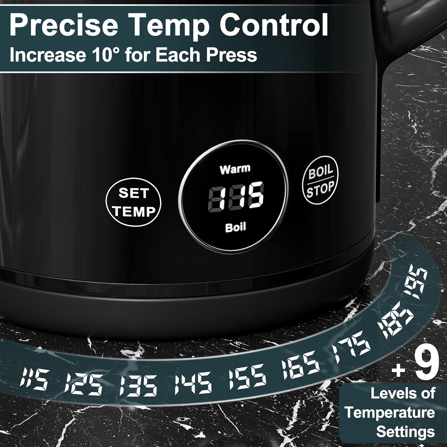 DEZIN Electric Kettle Temperature Control, 1.7L Stainless Steel Electric Tea Kettle with LED Display, 1200W Rapid Boil, 12H Keep Warm, 9 Presets Modes Hot Water Boiler Heater for Tea, Coffee, Black