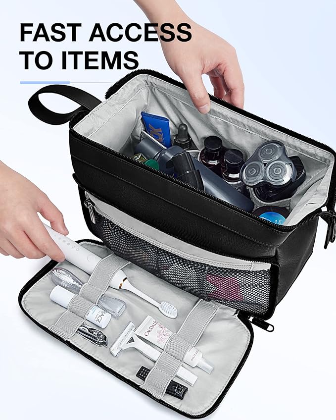 BAGSMART Toiletry Bag for Men, Wide Opening Dopp Kit Water Resistant Shaving Hygiene Organizer for Bathroom, Travel Essentials, Black