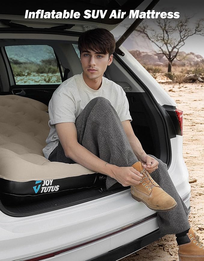 JOYTUTUS SUV Air Mattress Camping Bed,3.0 Thickened Flocking Car Camping Inflatable Mattress,Anti-Leakage,with 2 Pillows & Electric Pump Universal Car Bed for SUV Trunk and Rear Seat