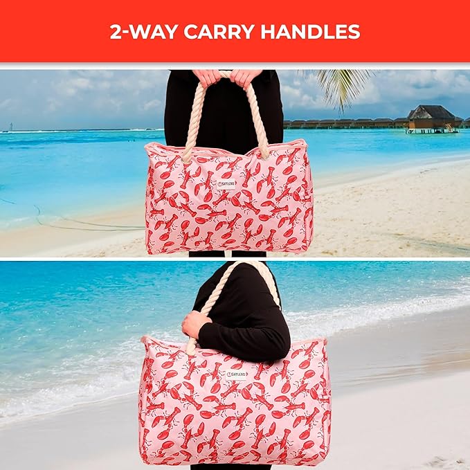 SHYLERO Beach Bag and Pool Bag. Has Airtight Pouch, Ton of Pockets. Beach Tote is Zippered, Water Resistant. Family Size