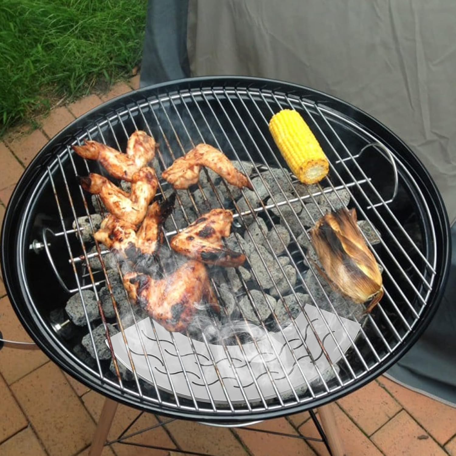 Onlyfire BBQ Smoker Box, Stainless Steel Fan-Shape Smoker Box with Removable Lid, Wood Chip Smoker Box for Charcoal Grills, Kamado Grills - Add Smokey BBQ Flavor to Your Foods, Design Patent