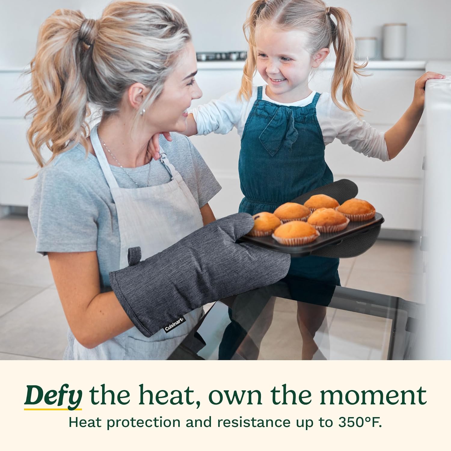 Cuisinart Kitchen Oven Mitts – Heat-Resistant Kitchen Mitts for Oven with Non-Slip Neoprene Palm, Long Cuff, and Cotton Filling – Durable Oven Gloves for Cooking, Baking, & Grilling (Chambray)