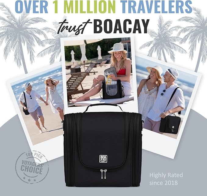 BOACAY Extra Large Hanging Travel Toiletry Bag for Women and Men, Makeup Bag, Bathroom & Shower Organizer Kit for Accessories, Cosmetics, Essentials