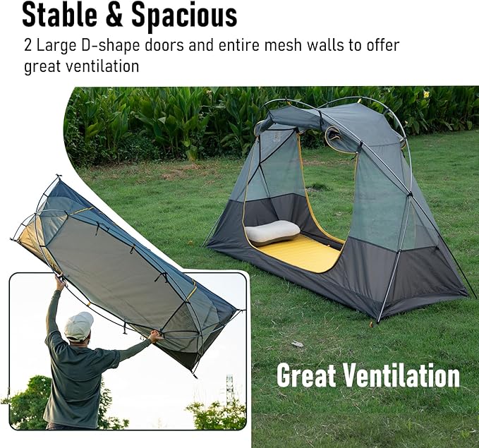 iClimb Ultralight 4 Season Solo Tent Waterproof with Snow Skirt Rainfly, Ground/Off The Ground Tent for Backpacking Camping Hiking Trekking Mountaineering