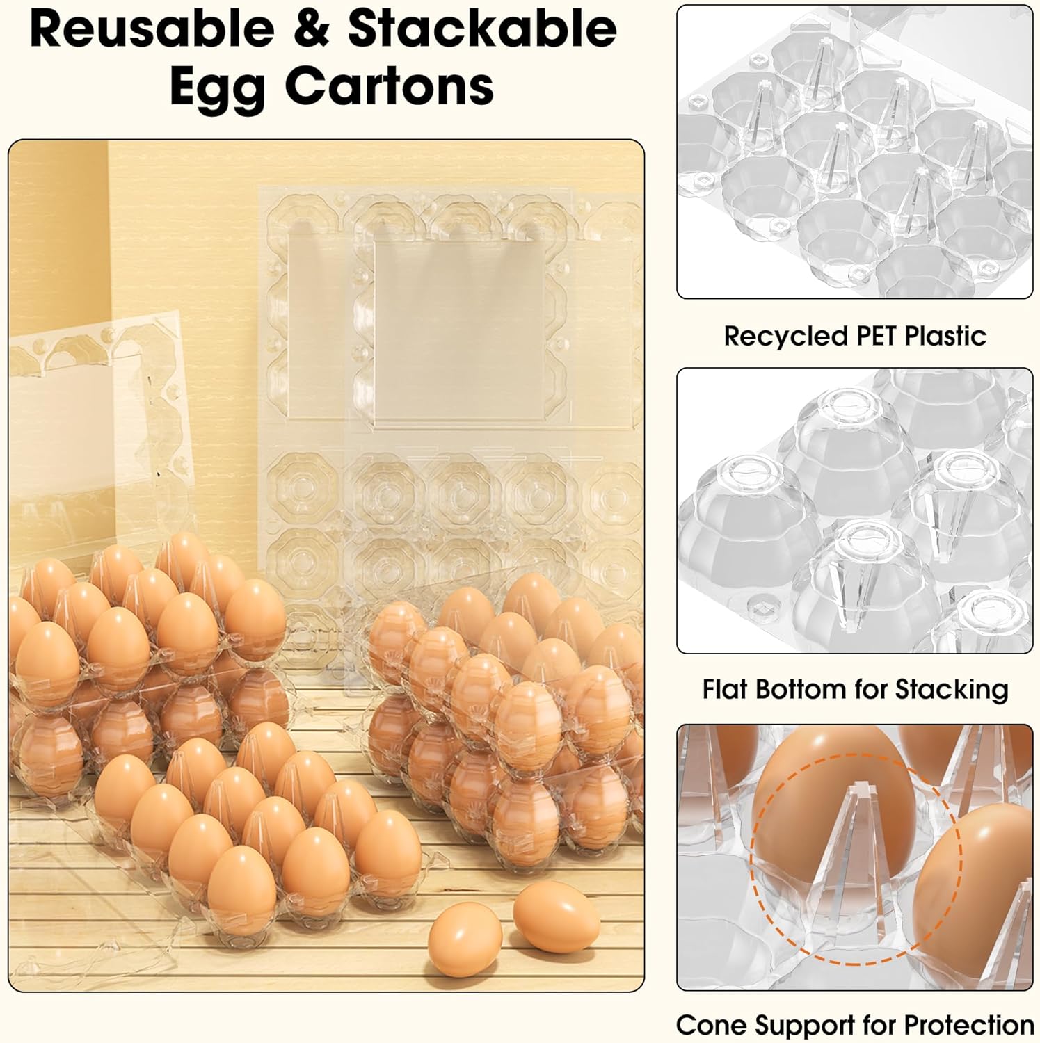 180 Pack Egg Cartons Cheap Bulk, 12 Count Clear Empty Egg Cartons for Fresh Chicken Eggs, 3x4 Grids Reusable Egg Holder Trays for Refrigerator Use, Chicken Farming, Family Storage and Market Purpose