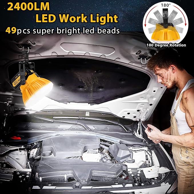 2400LM LED Camping Lantern for Dewalt 20V MAX Lithium Battery, 24W LED Work Light for Car Repairing , Camping, Emergency and Hurricane, Hiking, Fishing