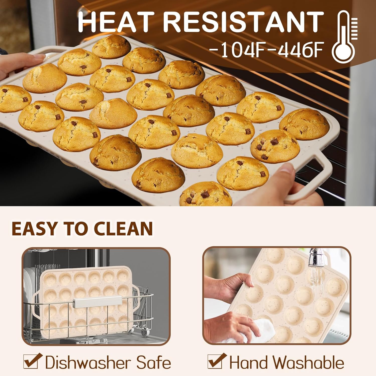 Silicone Muffin Pan, 12 Cups Muffin Tin Baking Mold With Reinforced Stainless Steel Frame Inside, Nonstick Bakeware Cupcake Pan BPA Free, 2PCS