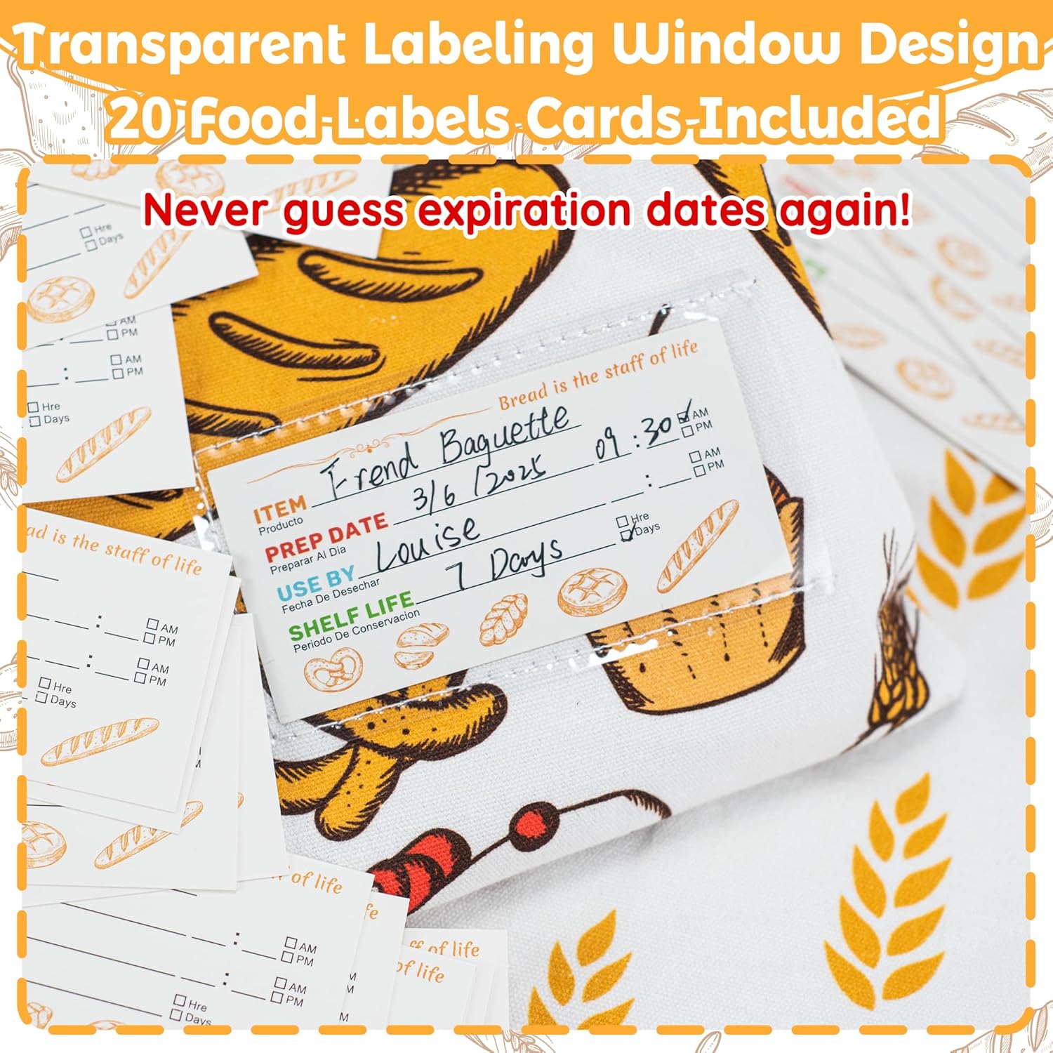 2-PACK Reusable Beeswax Bread Bag for Homemade Bread & Sourdough Loaf, Fridge-Safe Dual-Zip Storage Container with Natural Cotton & Beeswax Lining Lock Freshness, Dates Lable Cards Included