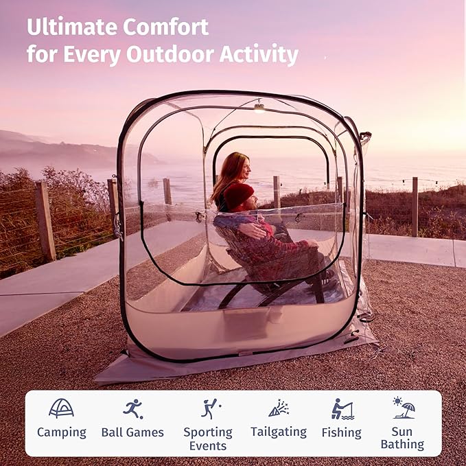 EAST OAK Weather Sports Tent for Fishing & Outdoors | Pop Up Bubble Tent Instant Sun & Rain Shelter | No Condensation, Spacious Interior, Ultra Visibility | All Weather Protection | 50L*50W*68.9H