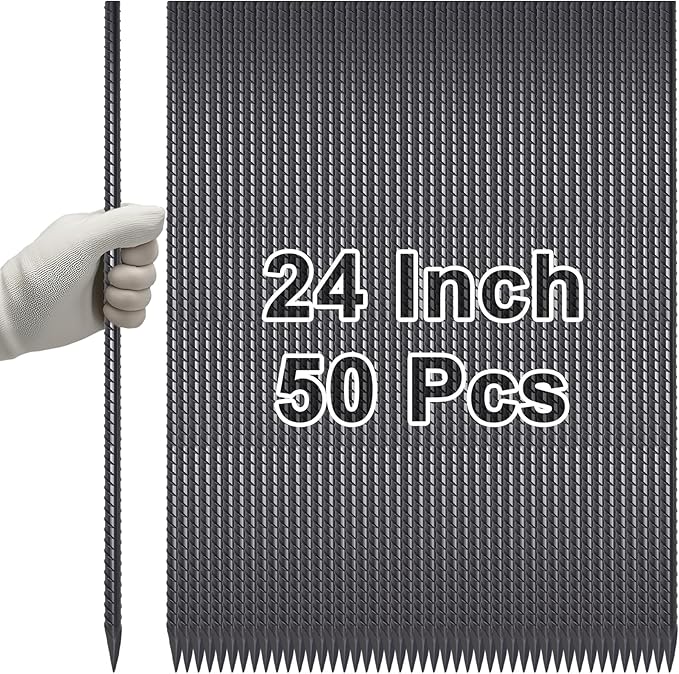 VVOKGO Rebar Stakes 24 Inch Ground Straight Rebar Stakes (50pcs), Heavy Duty Ground Anchors, 3/8" Diameter Steel Plant Support Garden Stake with Chisel Point End, Hammer Through Hard Soil for Camping