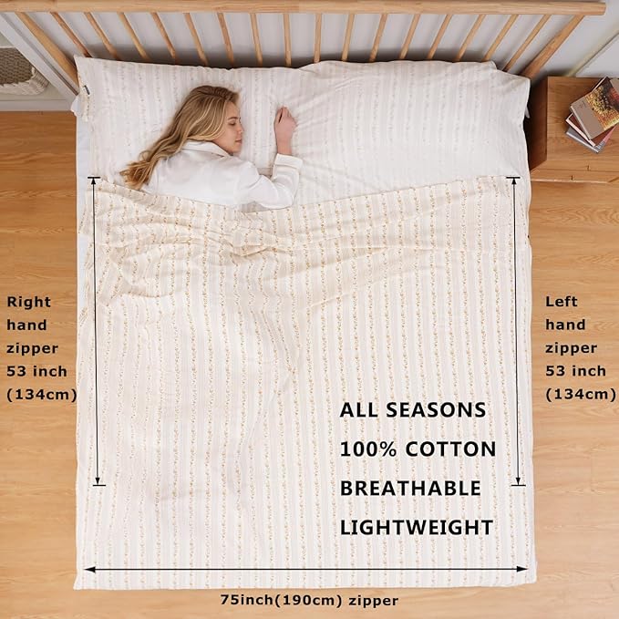 100% Cotton Sleeping Bag Liner with Full Length Zipper on 3 Sides; Single/Double Adult Sleep Sack for Travel & Camping, Multifunctional Travel Sheets (Unzipped 87”x87”) for Hotel, Lightweight