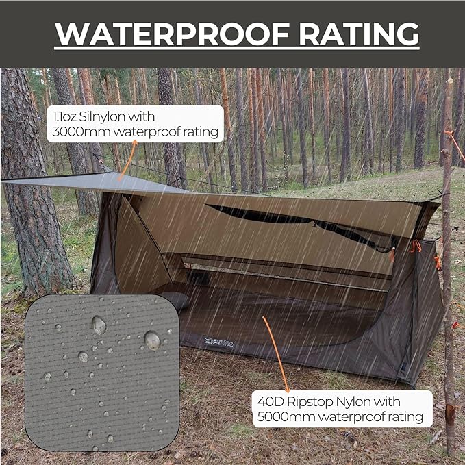 onewind Ultralight One Person Bivy Tent, Backpacking Tent for Single Person Waterproof Silnylon Lightweight for Camping Backpacking Hiking, NO Trekking Pole