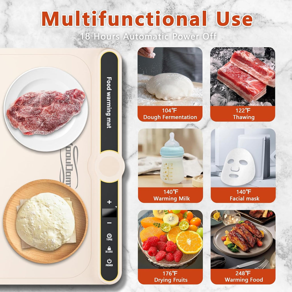 Silicone Warming Mat for Food - Electric Warming Trays for Food with 9 Temperature Settings and 6 Hours Timer, Heating Pad for Food Warming with Full Surface Heating for Buffet Parties(Beige)