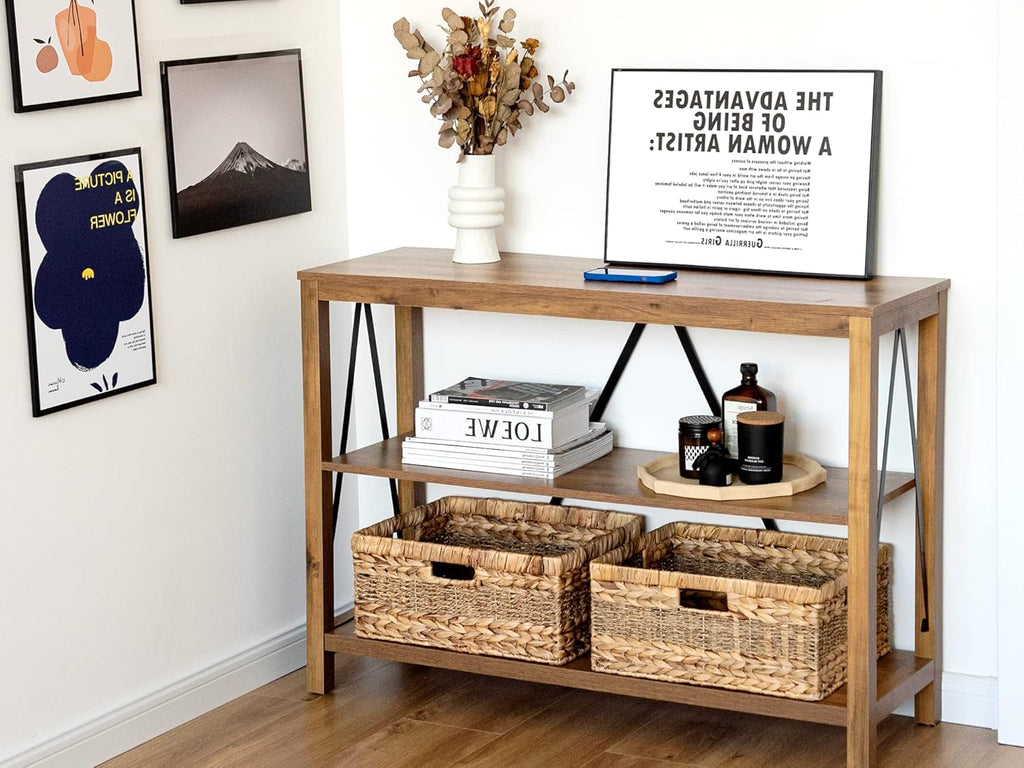 StorageWorks Jumbo Rectangular Wicker Basket, Water Hyacinth and Seagrass Storage Basket with Built-in Handles, 1 Pack