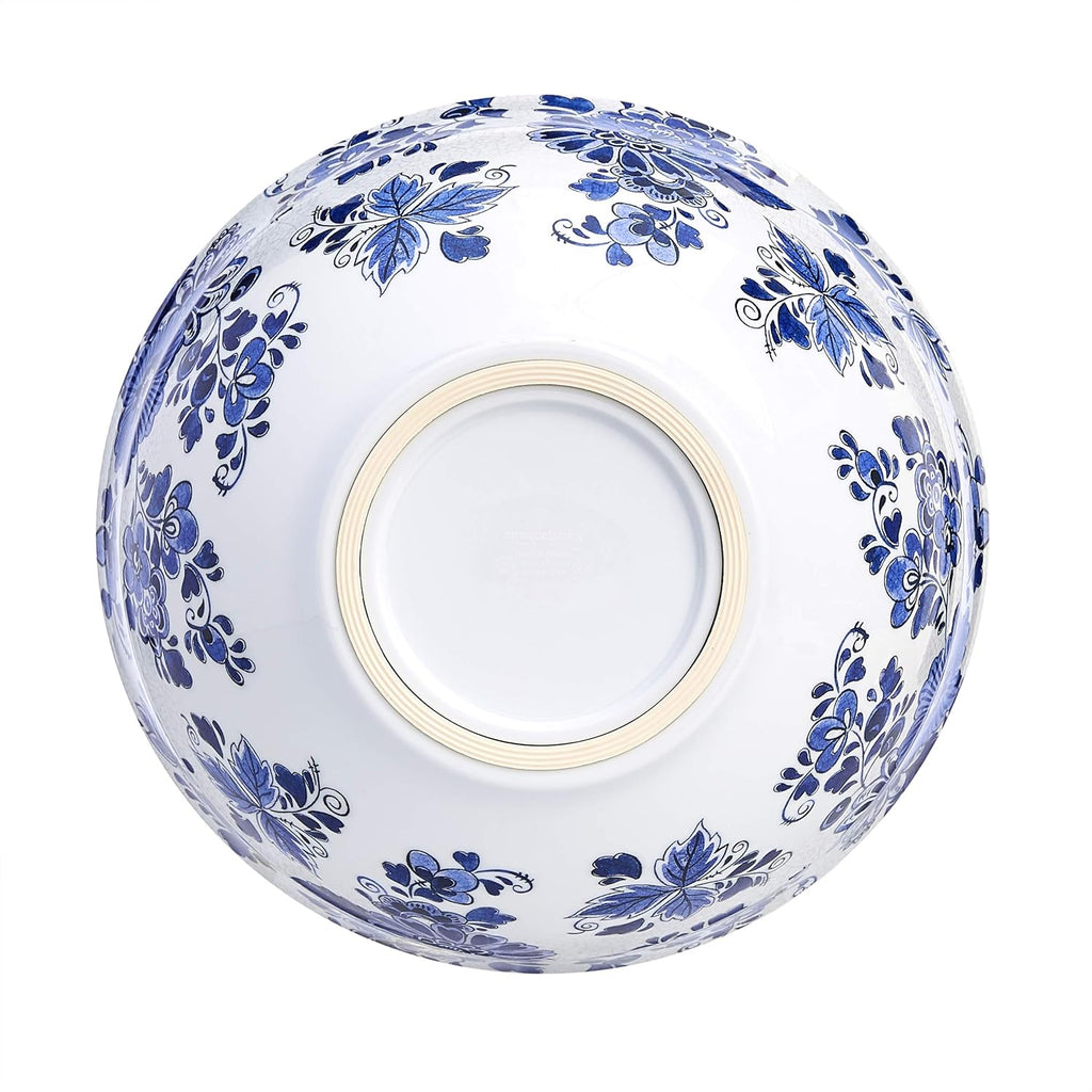 Amazon Basics Nesting Melamine Mixing Round Bowl with Lid and Non-Slip Base, 5 Sizes, Blue and White Floral, Set of 10, 4 quarts, 3 15/16",7 9/16",8 7/8",10",11 1/4"