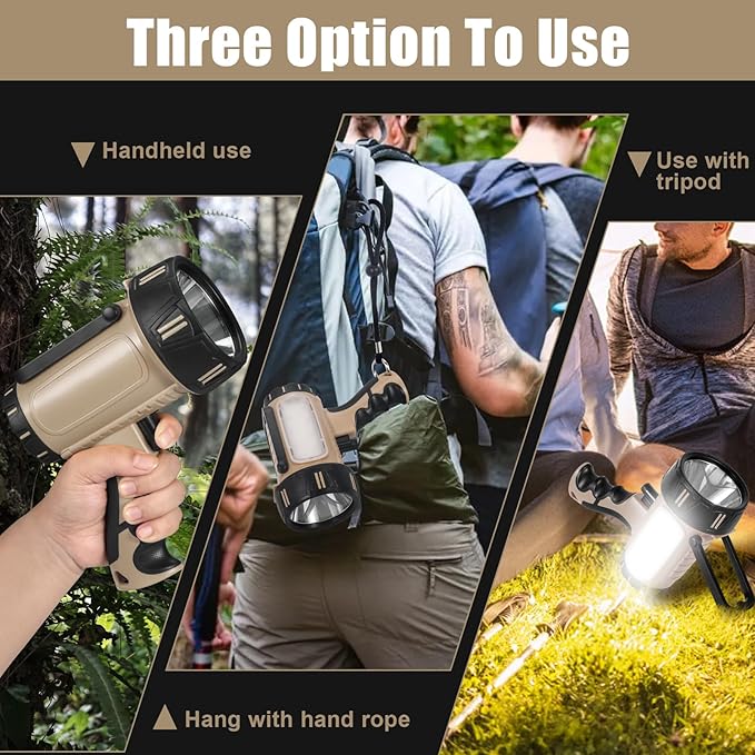 Super Bright Rechargeable Spotlight Handheld Rechargeable LED Flashlight Tactical Searchlight with USB Output 6 Light Modes Camping Light (Grey)