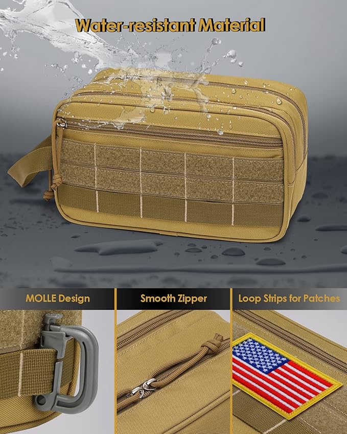 TACTICISM Toiletry Bag for Men - Dry Wet Separate Hygiene Bag Travel Toiletry Bag, Tactical Molle Dopp Kit for Men with Large Capacity, Water-Resistant Shaving Bag for Adult Women for Travel, Brown