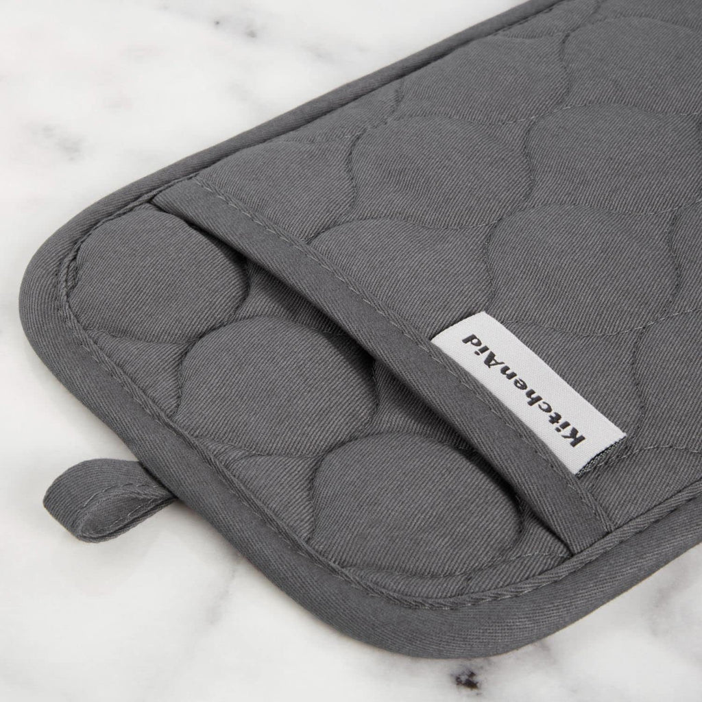 KitchenAid Quilted Cotton Terry Cloth Oven Mitt, Pot Holder Heat Resistant, 16"x26", 7"x13" & 7"x10", Charcoal Grey