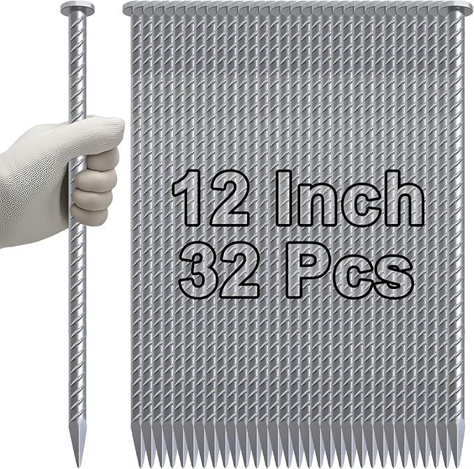 VVOKGO Rebar Stake 12 Inches Long 1/2 Inch Thickness Galvanized Cement Stakes Plant Support Garden Stakes, Metal Anchoring Landscape Spikes for Asphaltl, Caltrops Tire Spikes for Driveway(32Pcs)