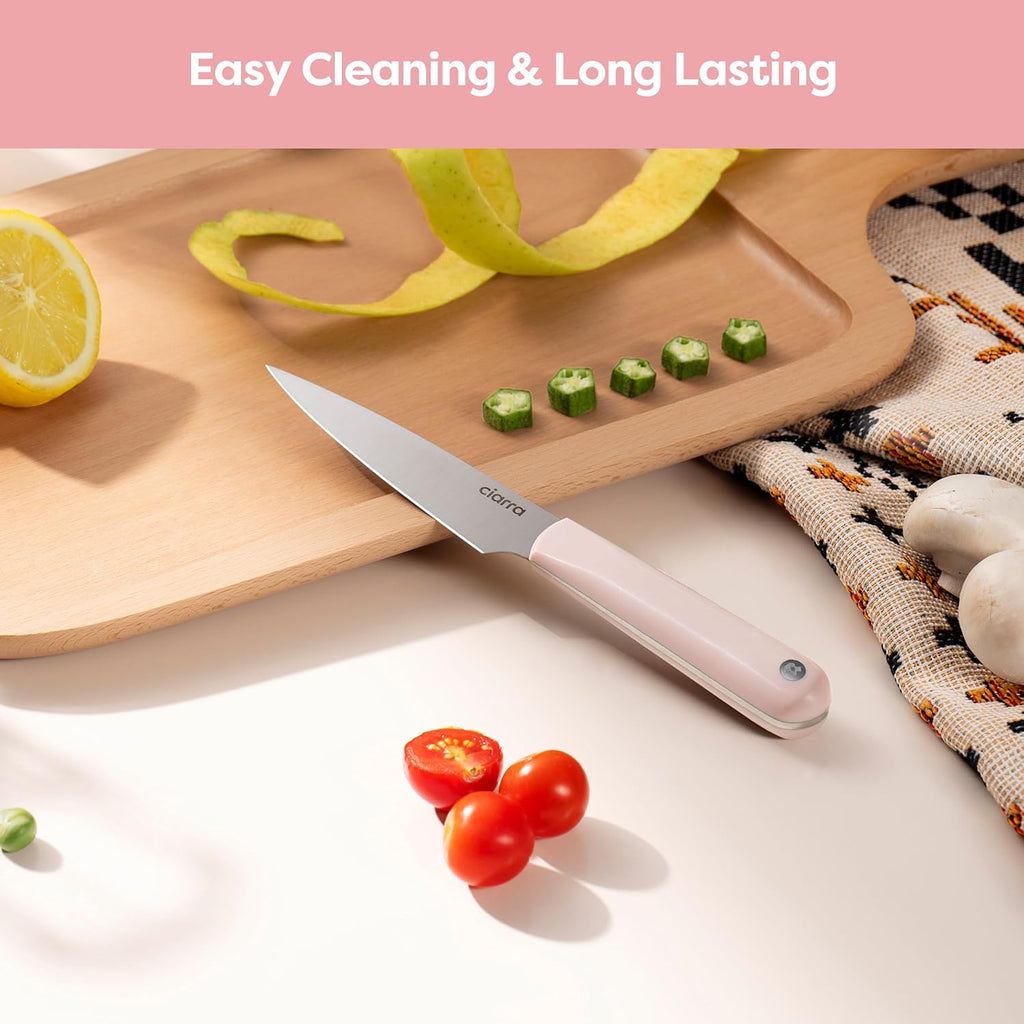 CIARRA Professional Kitchen Knife Set 4 PCS - Chef Knife Set, Bread Knife, Utility Knife, High Carbon Stainless Steel Cooking Knives with Gift Box (Pink)