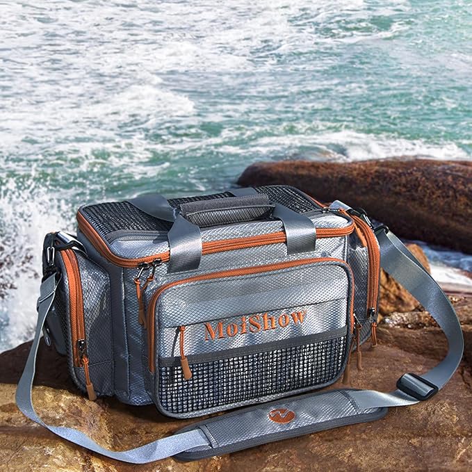 Fishing Tackle Box Bag - Fishing Bags for Saltwater or Freshwater (#Grey) Fishing Tackle Bags - Padded Shoulder Strap - Tackle Bag for 3600 Tackle Box