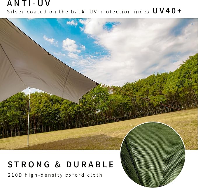 Unigear Hexagon Hammock Rain Fly,15x14FT/12x10FT Multifunctional Waterproof Camping Tarp,Lightweight and Compact Tent Tarp for Backpacking, Hiking, Traveling