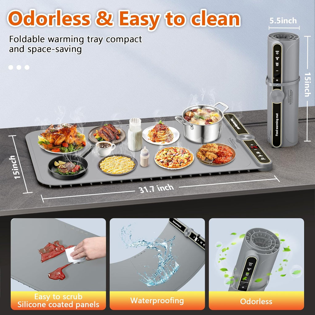 Warming Mat for Food Extra Large - Food Warming Mat, 31.7"x15" Heating Mat for Food with 9 Temperature Settings and 6H Timer, Full Surface Heating Warming Tray for Parties Daily Use(Gray)