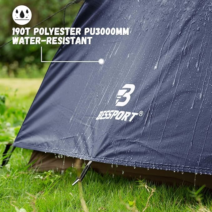 Bessport Camping Tent for 2-3 Person, Lightweight Backpacking Tent Waterproof Windproof Two Doors Easy Setup Double Layer Outdoor Tents for 3 to 4 Seasons, Suitable for Outdoor,Hiking,Camping