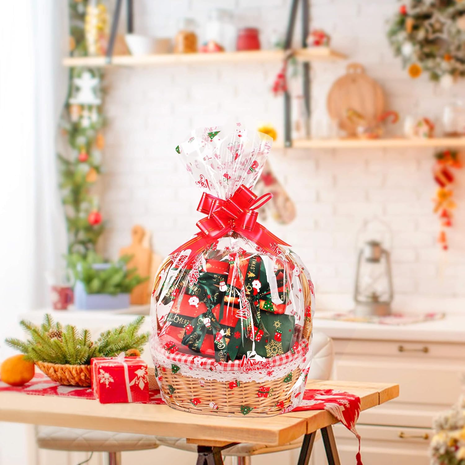 100' Long x 17.5' Wide Crystal Clear Cellophane Roll - 3 Mil Thicker Merry Christmas Cellophane for Gift Baskets, Flower Arts, Crafts, Food Treats Wrapping