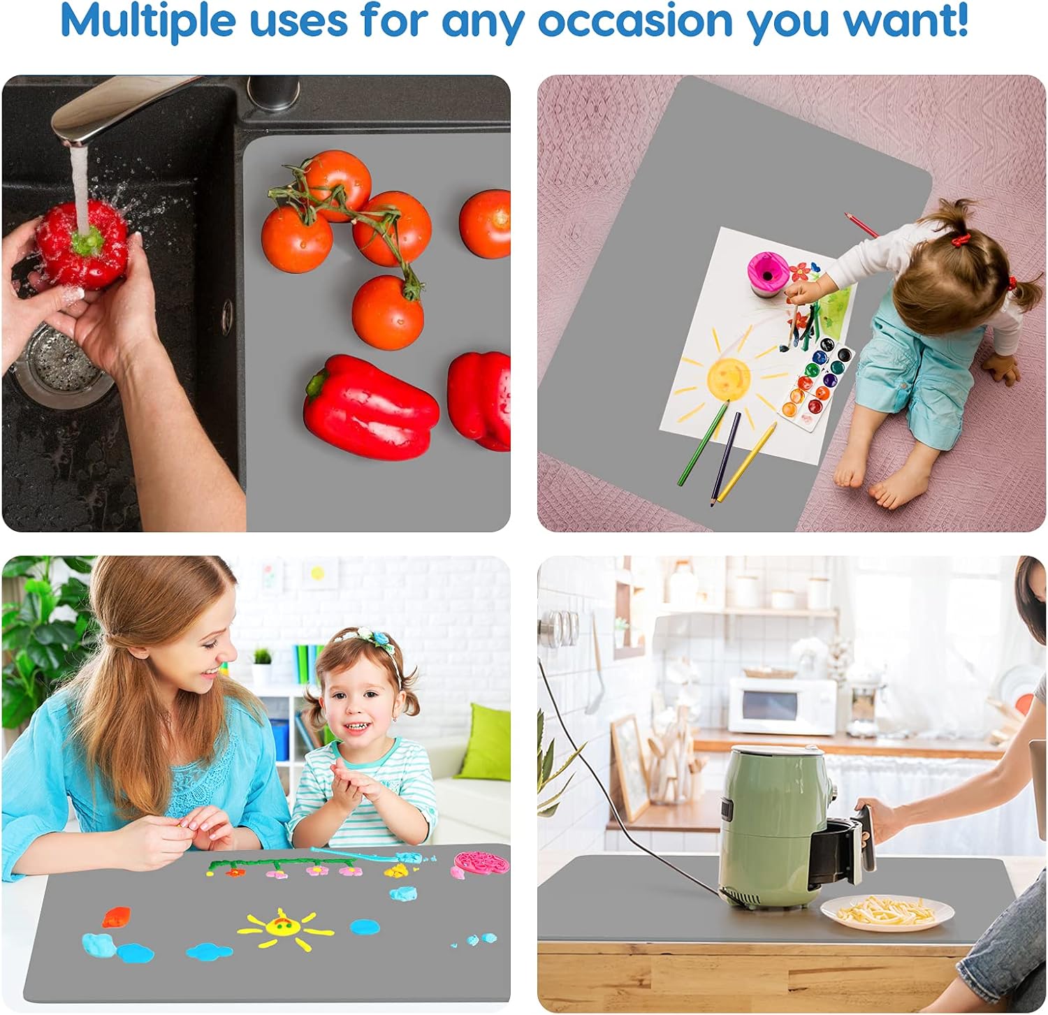 AECHY Extra Large Silicone Mat 35.3"x23.5"x0.08", Multipurpose Silicone Mat Thick Heat Resistant Mat Shipped Rolled Up Kitchen Counter Mat Waterproof Silicone Mats for Kitchen Counter Dark Gray