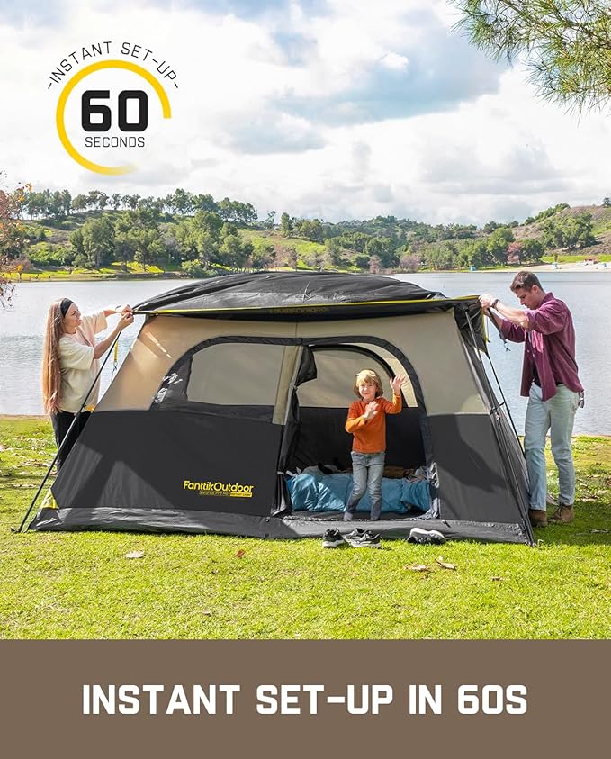 FanttikOutdoor Instant Cabin Tent 6/8/10/12 Person Camping Tent Setup in 60 Seconds with Rainfly & Windproof Portable with Carry Bag for Family Camping & Hiking, Upgraded Ventilation, Khaki