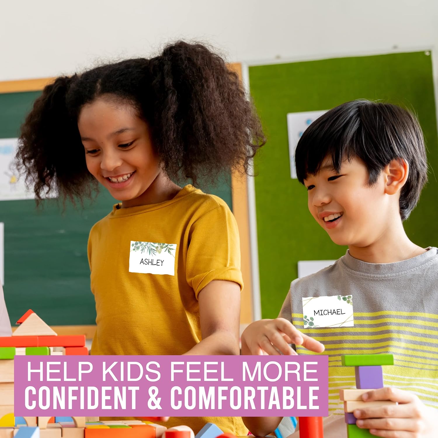 Name Tags Sticker - 56 Nametags for Classroom, Name Tag Stickers for Kids, Adhesive Classroom Labels for Teachers, Nametags Sticker for Clothes, Decorative Labels, Greenery Cubby Tags