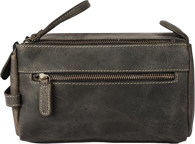 KomalC Premium Buffalo Leather Unisex Toiletry Bag Travel Dopp Kit