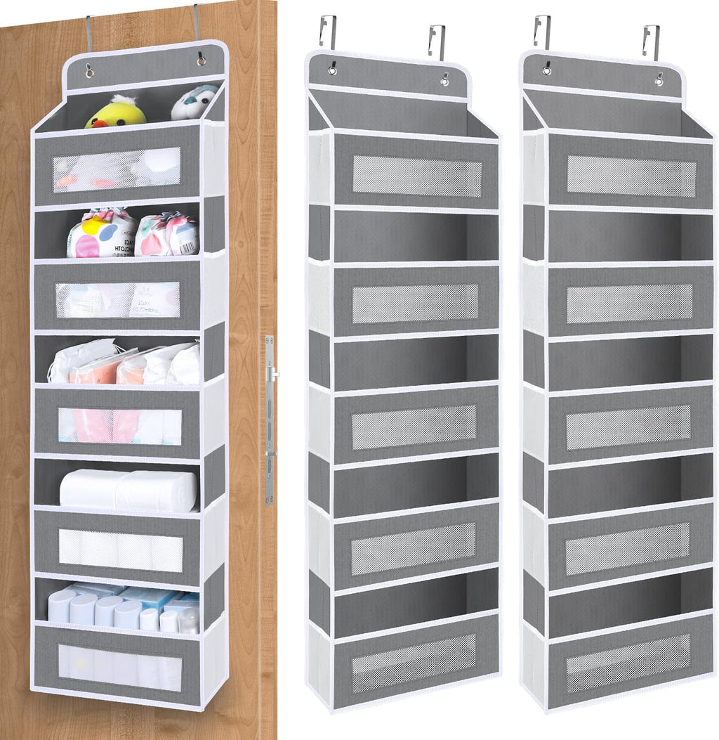 2 Pack Over The Door Organizer Storage, 5 Shelf Hanging Door Organizer with 10 Large Capacity Pockets, Anti Tilt 44 lb Load Behind Door Storage for Bedroom, Bathroom, Pantry, Nursery, (Grey)