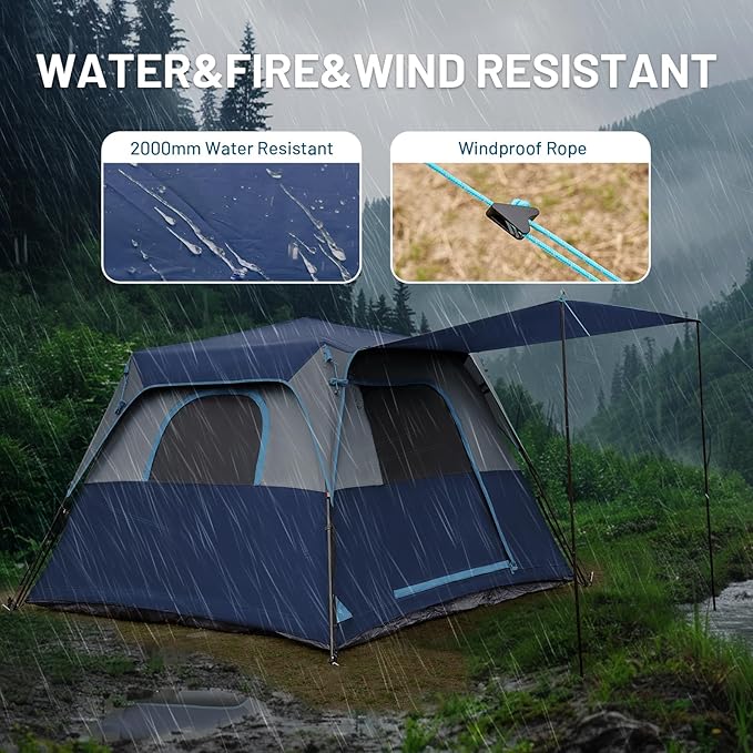 TIMBER RIDGE 6 Person Blackout Camping Tent, 60s Easy Setup Instant Cabin Tent for Family with Rainfly, Water-Resistant, 9' x 9' x 72" for Outdoor Adventures Gatherings