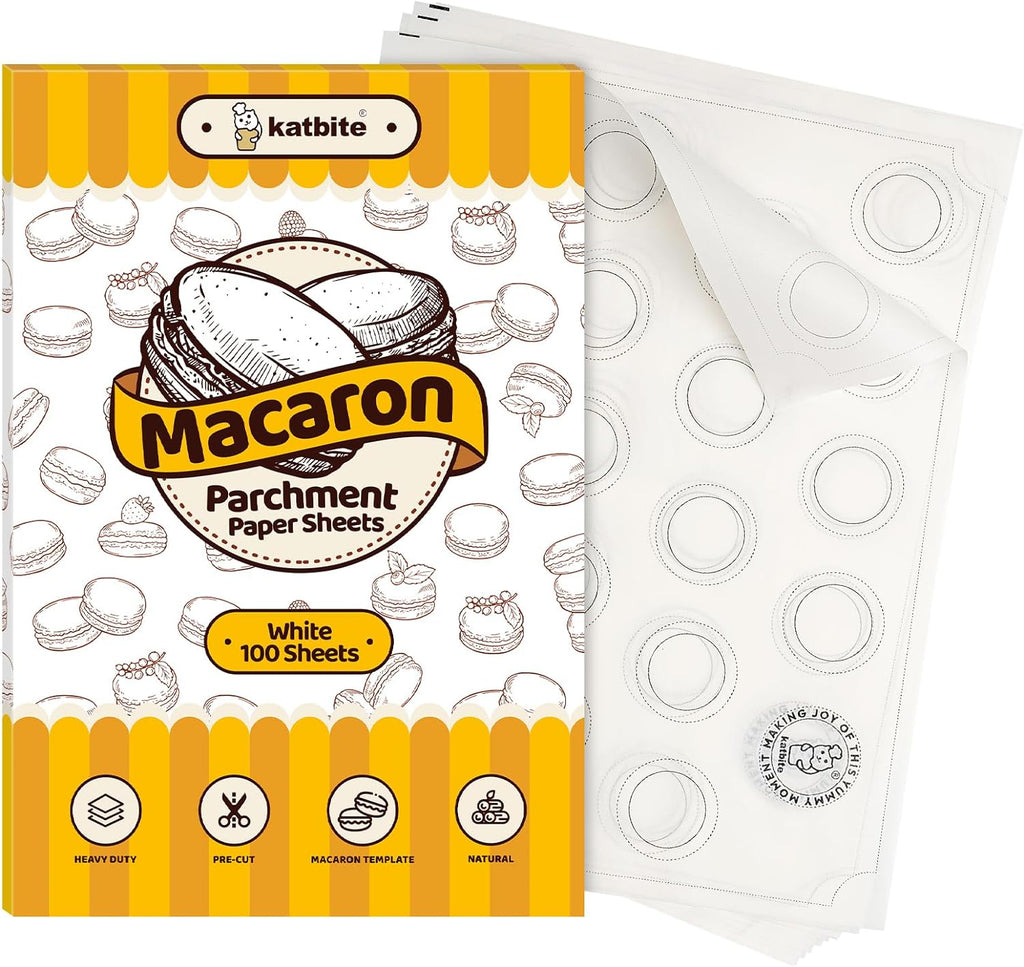 Katbite 100 Macaron Parchment Sheets Template Baking, Cookie Parchment, Printed Circle Baking Stencil for Macaron Cookie, 12x16 In, Non-Stick & Heavy Duty, Pre-cut Paper for Chicken Pizza French Fry