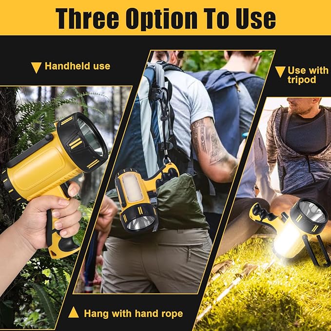 Super Bright Rechargeable Spotlight Handheld Rechargeable LED Flashlight Tactical Searchlight with USB Output 6 Light Modes Camping Light (Yellow)